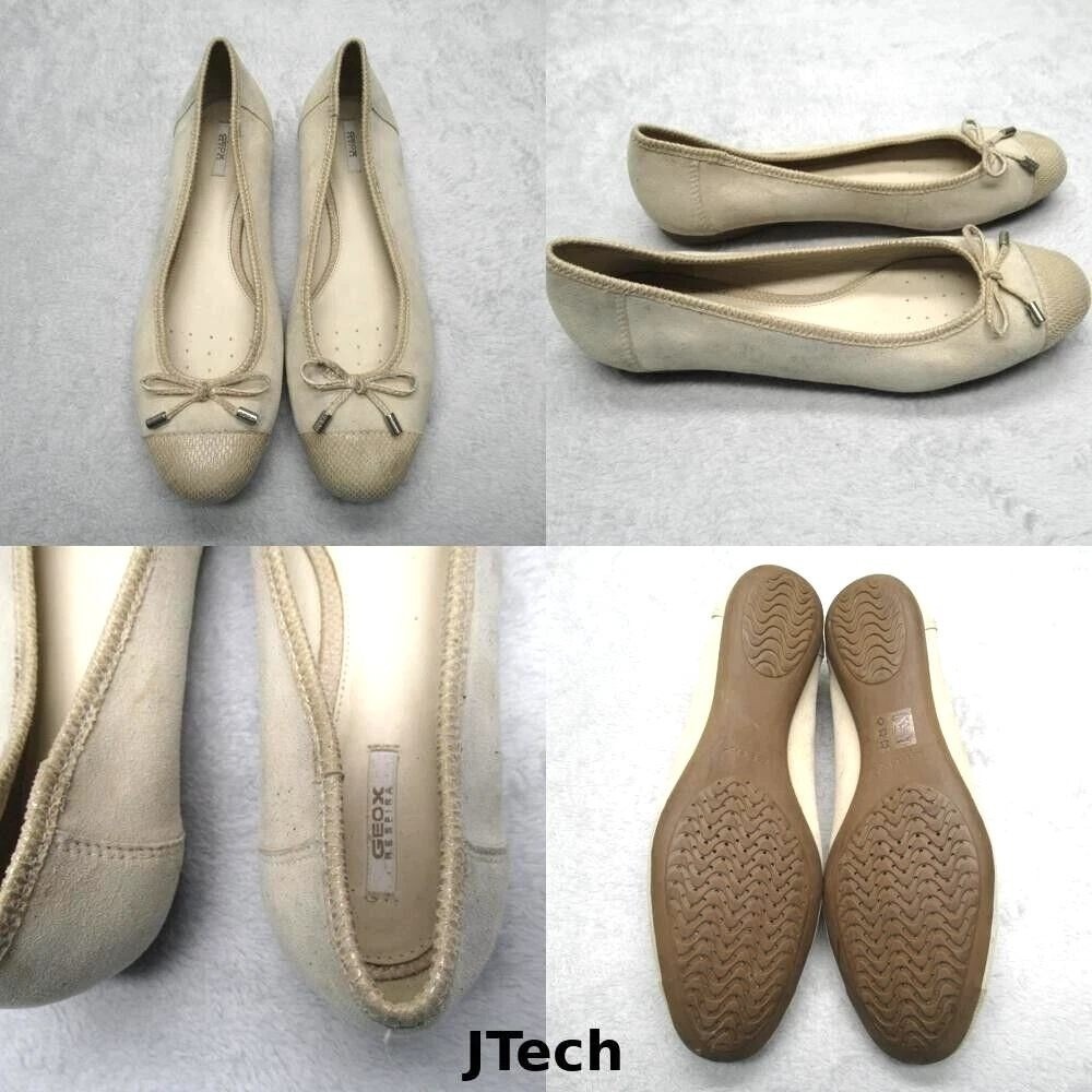Geox Women 9.5 Ballet Flats Beige Palmaria H Leather Round Toe Slip-On EU39.5
